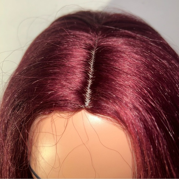 New Burgundy Synthetic Slightly Wavy Womens Wig 16 inch Cos Play Halloween Fun - Picture 5 of 6